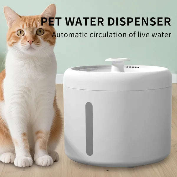 Seseragi pet water fountain in white beside a cat
