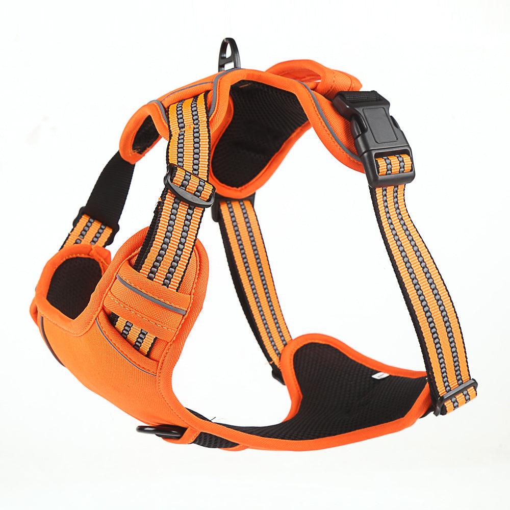 Orange reflective dog harness with back grab handle