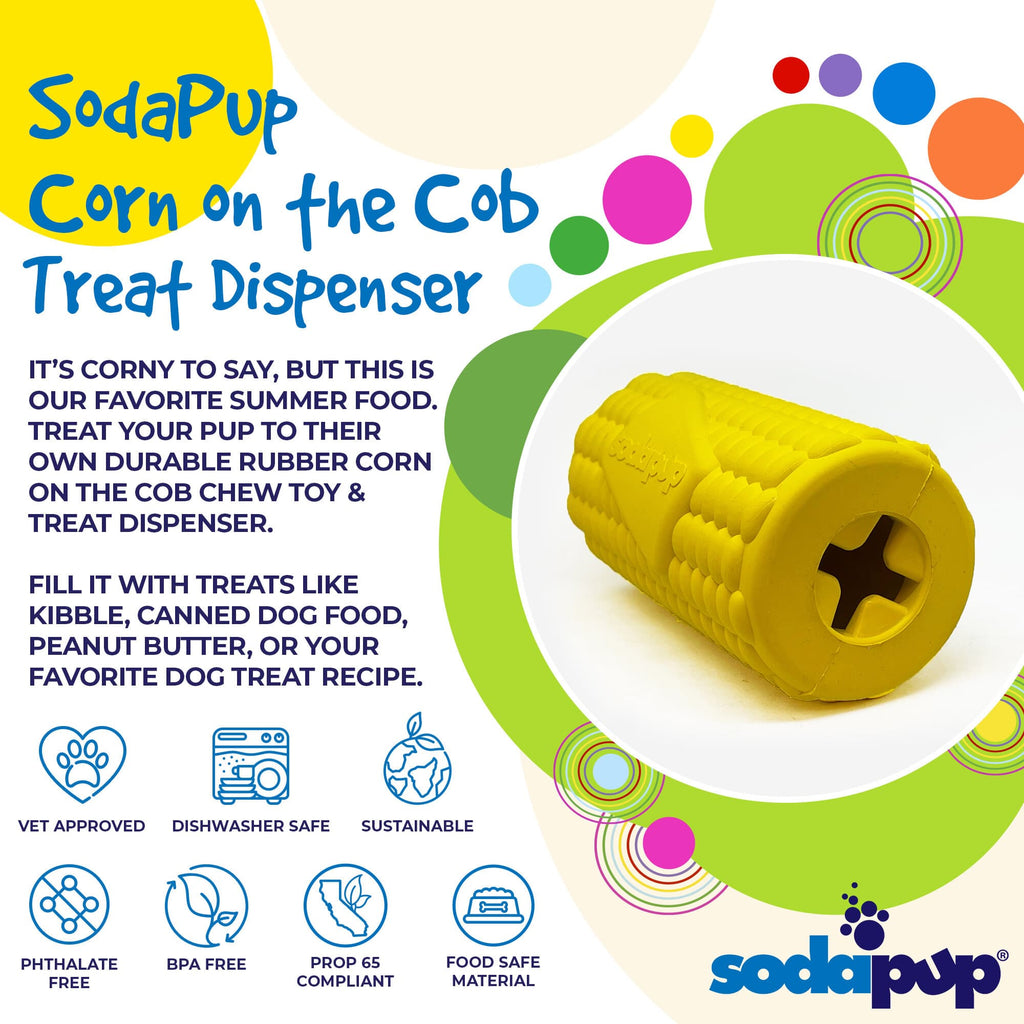 Corn on the Cob Dog Toy, Rubber Treat Dispenser, Made in USA by SodaPup
