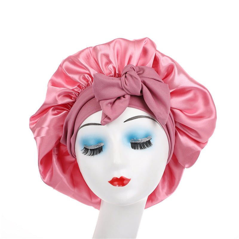 Light Rose satin hair bonnet with tie band