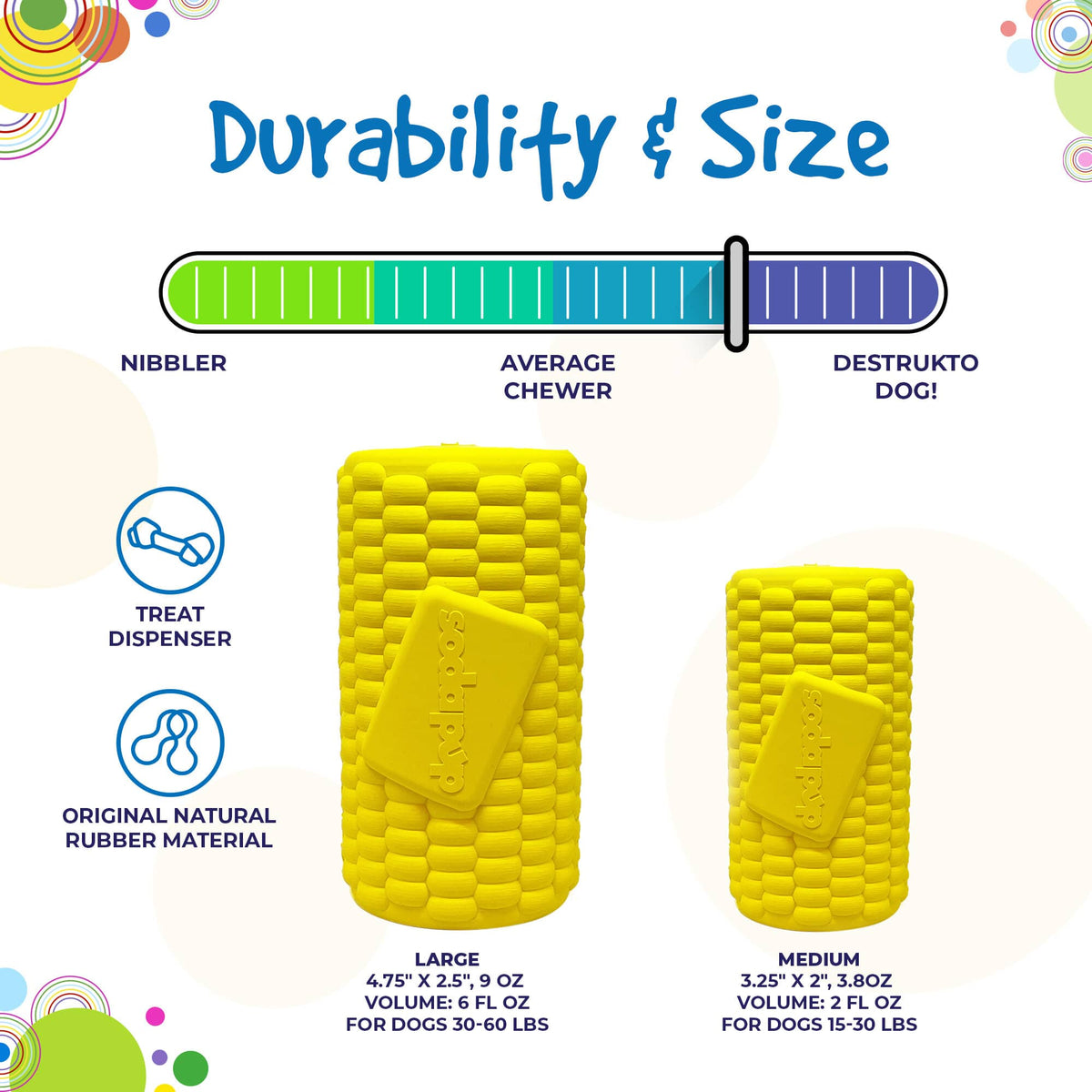 Corn on the Cob Dog Toy, Rubber Treat Dispenser, Made in USA by SodaPup