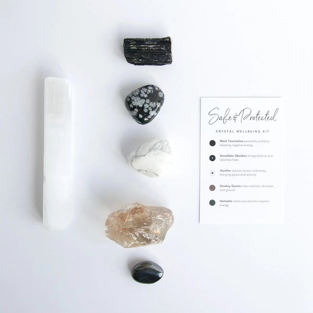Bedside Crystal Kit, 5 stones + selenite wand