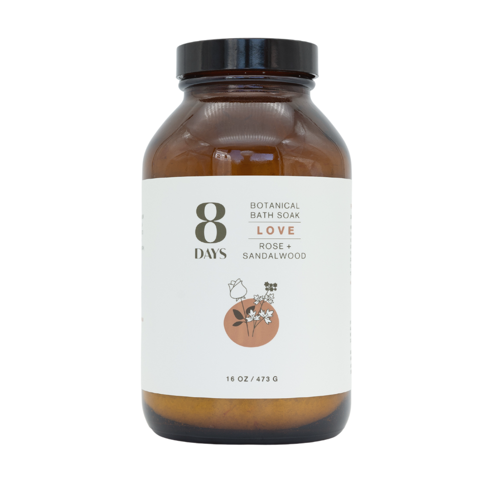 8 Days Botanicals Love Botanical Bath Soak with rose petals, product details