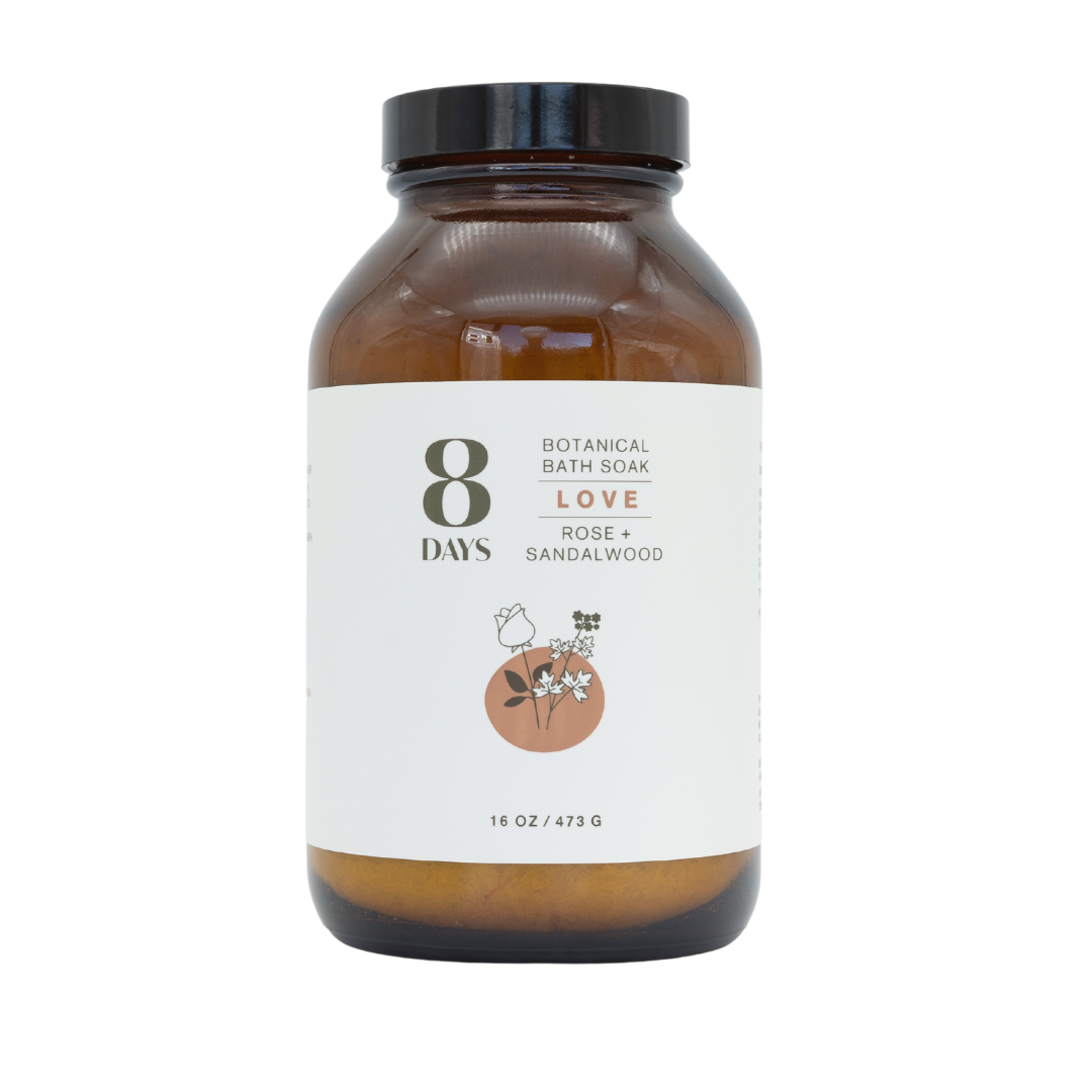 8 Days Botanicals Love Botanical Bath Soak with rose petals, product details