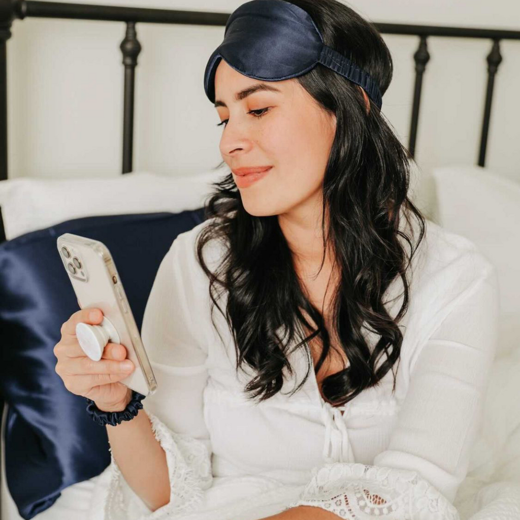 PURESOL Beauty mulberry silk sleep eye mask in navy, sleep kit