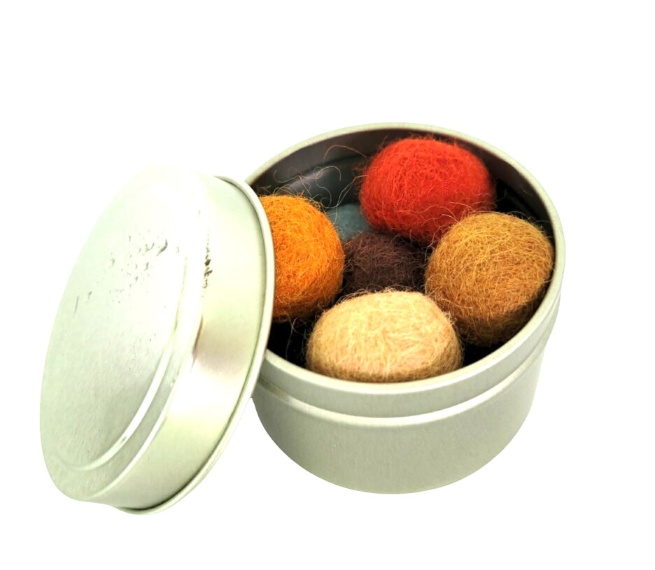 Wool Felt Cat Ball Toys, Set in a Tin