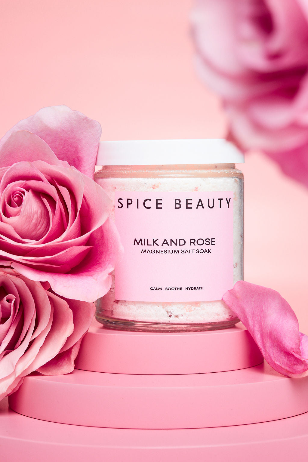 Spice Beauty Magnesium Salt Soak, goat milk and rose, close-up