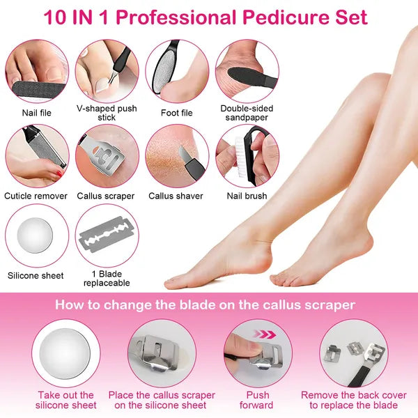 The pedicure tools included with Subesube