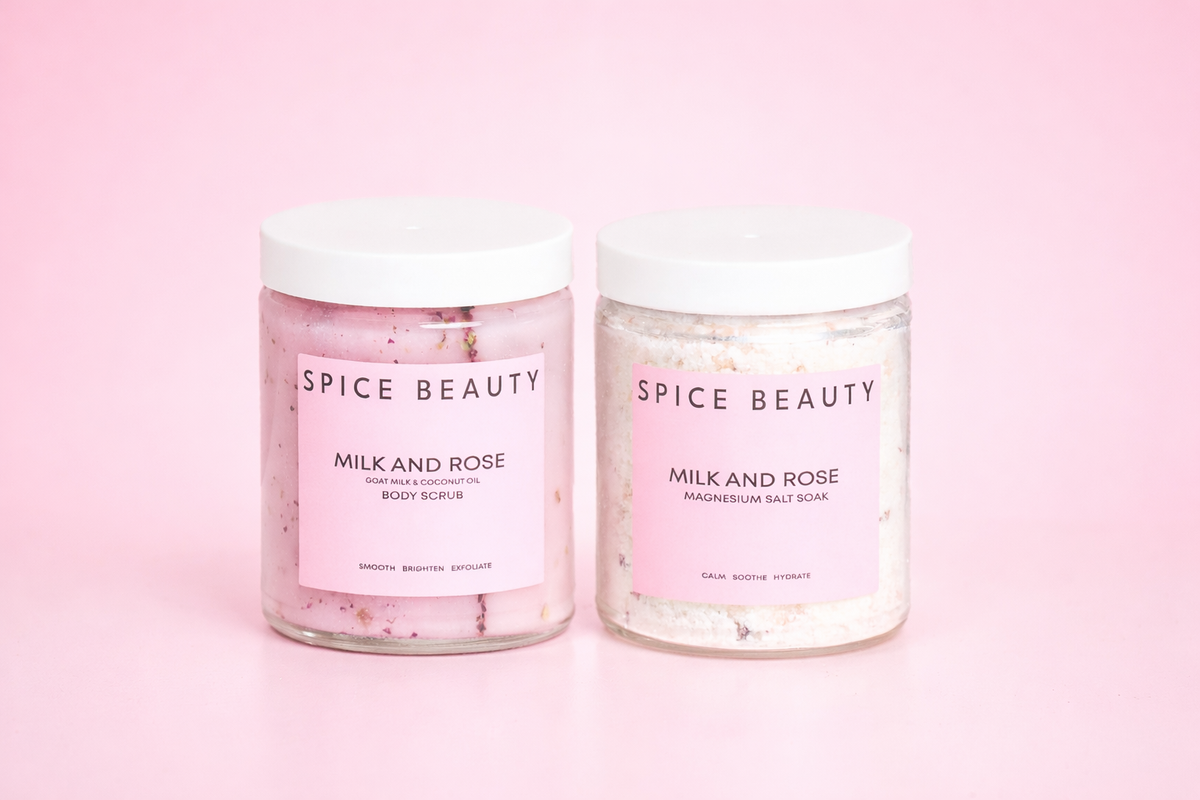 Spice Beauty Magnesium Salt Soak, goat milk and rose, label