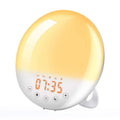 Hinode sunrise alarm clock glowing warm amber, with the time display