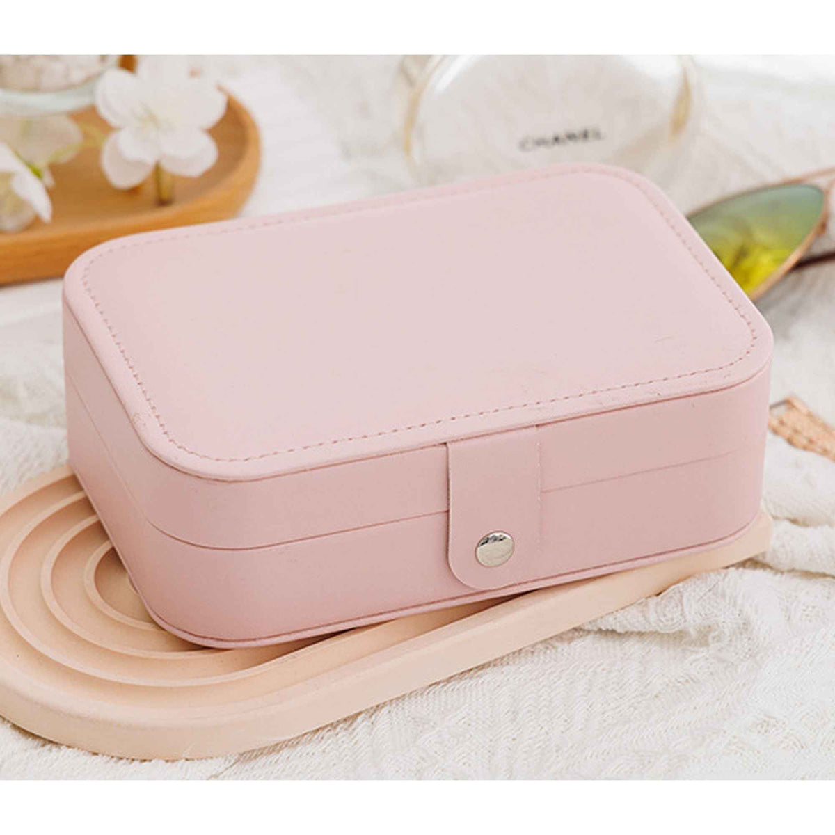 Travel Jewelry Box with Ring Rolls & Earring Panel, 6.25 in