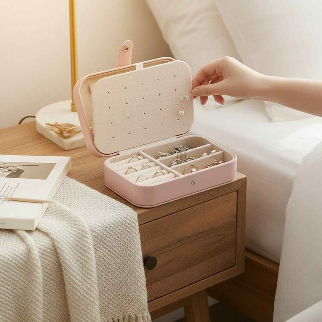 Travel Jewelry Box with Ring Rolls & Earring Panel, 6.25 in