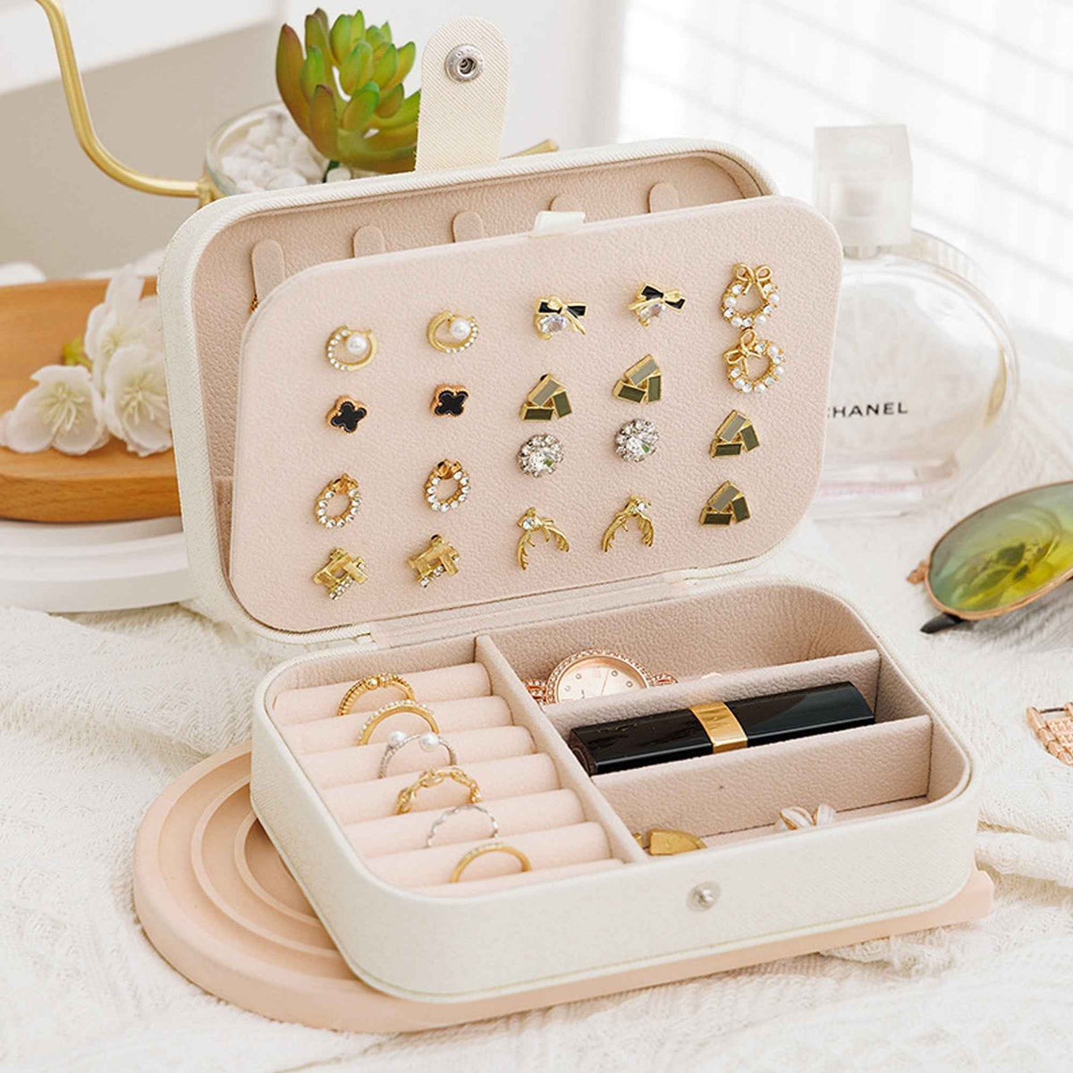 Travel Jewelry Box with Ring Rolls & Earring Panel, 6.25 in
