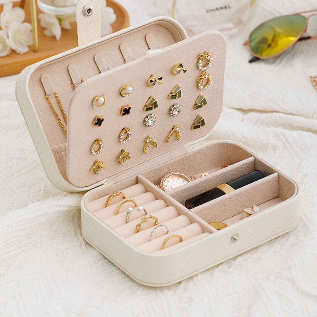 Travel Jewelry Box with Ring Rolls & Earring Panel, 6.25 in