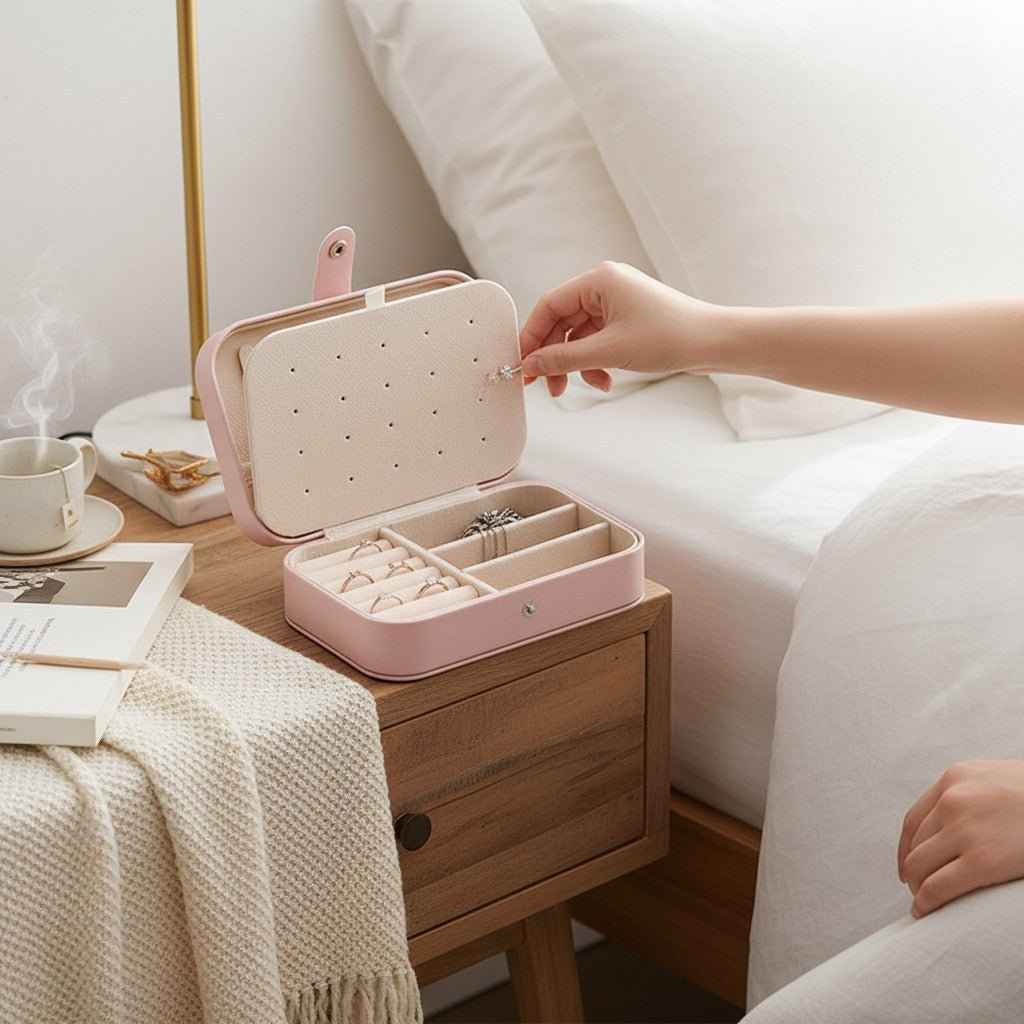 Travel Jewelry Box with Ring Rolls & Earring Panel, 6.25 in