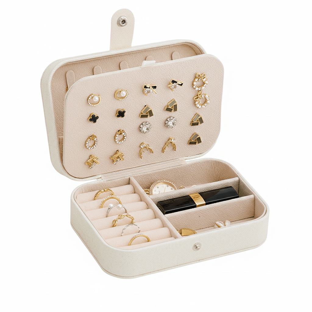 Travel Jewelry Box with Ring Rolls & Earring Panel, 6.25 in